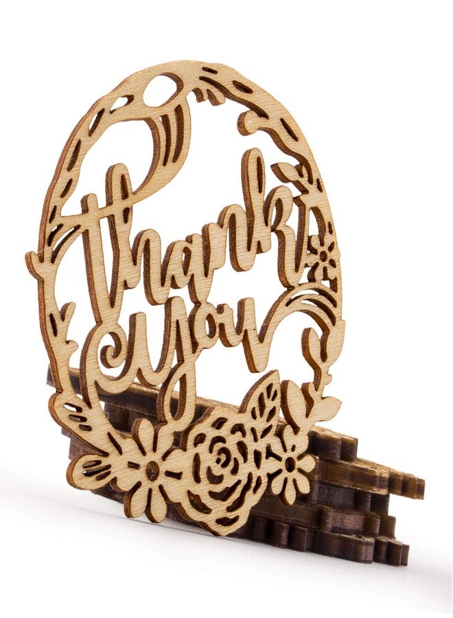 Summer-Ray.com Summer-Ray 50pcs Wooden Laser Cut Thank You Floral Wedding Birthday Party Rustic Favor Gift Tags - Image 1